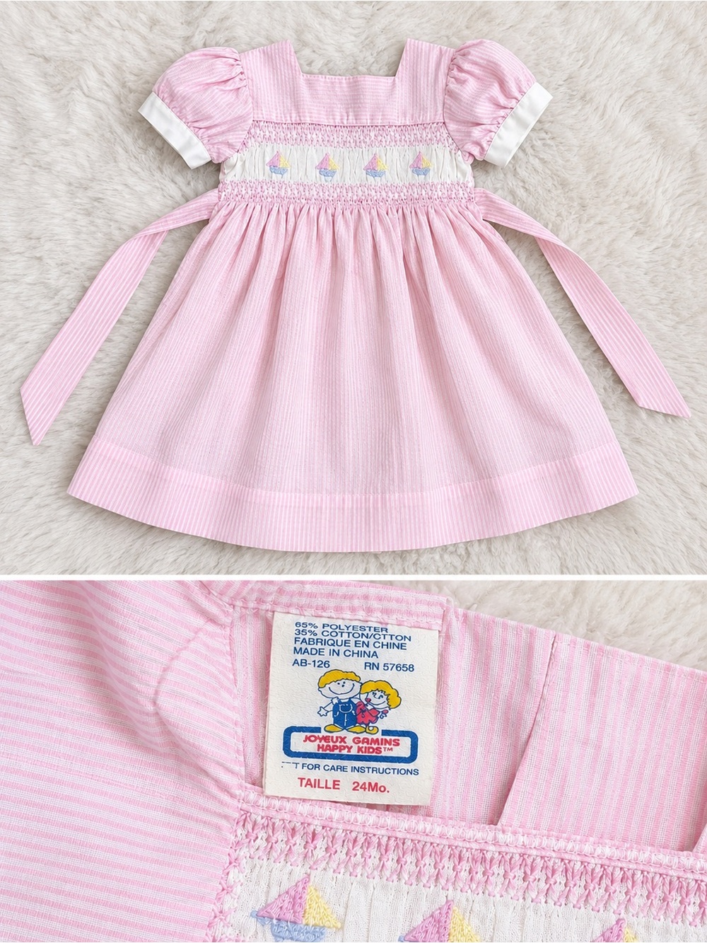 Pink Smocked Puff Sleeve Dress
